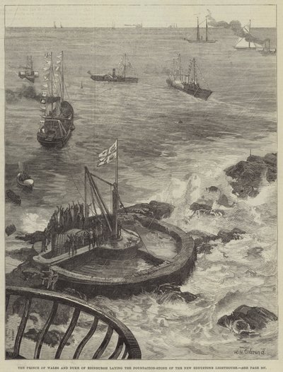 Der Prinz von Wales und der Herzog von Edinburgh legen den Grundstein des neuen Eddystone-Leuchtturms von William Heysham Overend