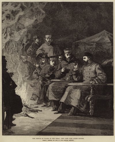 Der Prinz von Wales im Terai, das Lagerfeuer nach dem Abendessen von William Heysham Overend