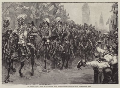 Das Jubiläum der Königin, Eskorte der königlichen Prinzen in der Prozession vom Buckingham Palace zur Westminster Abbey von William Heysham Overend
