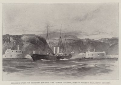 Die Rückkehr der Königin von der Riviera, die königliche Yacht Victoria und Albert, mit Ihrer Majestät an Bord, verlässt Cherbourg von William Heysham Overend