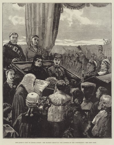 Der Besuch der Königin im Epping Forest, Ihre Majestät empfängt die Adresse der Corporation von William Heysham Overend