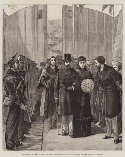 Der königliche Besuch in Swansea, der Prinz und die Prinzessin von Wales eröffnen das neue Dock von William Heysham Overend