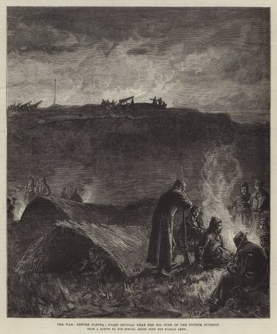 Der Krieg, vor Plewna; Nachtlager in der Nähe der großen Kanonen der vierten Division von William Heysham Overend