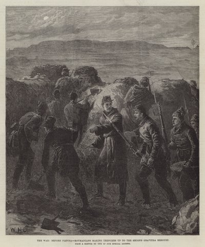 Der Krieg, vor Plewna, Rumänen graben Gräben bis zum zweiten Gravitza-Reduit von William Heysham Overend