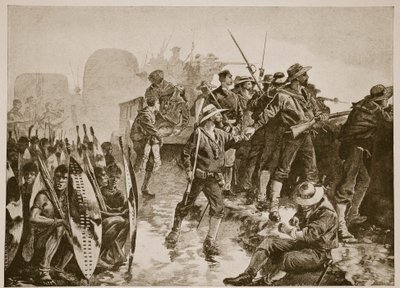 Der Zulukrieg: Verteidigung eines Lagers gegen einen Zulu-Angriff von William Heysham Overend