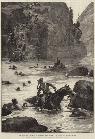 Der Zulukrieg, Rückzug der Flüchtlinge von Isanhlwana über den Buffalo River von William Heysham Overend