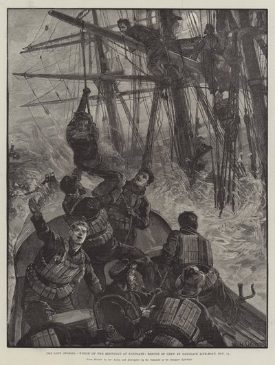 Die letzten Stürme, Wrack der Benvenue in Sandgate, Rettung der Besatzung durch das Sandgate-Rettungsboot, 11. November von William Heysham Overend