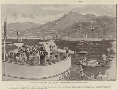 Besuch der japanischen Kriegsschiffe Akagi und Hiyei im Hafen von Nagasaki nach der Schlacht am Yalu von William Heysham Overend
