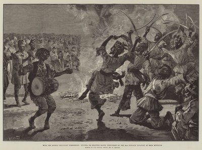 Mit der Afghanischen Grenzkommission, Bungra oder Khattuk-Tanz, aufgeführt von der 20. Punjaub-Infanterie in Bala Murghab von William Heysham Overend