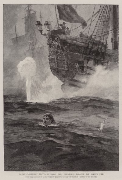 Der junge Cloudesley Shovell schwimmt mit Depeschen durch das Feuer des Feindes von William Heysham Overend