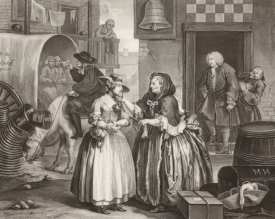 Der Weg einer Dirne, Blatt 1: Ankunft in London. 1732 von William Hogarth