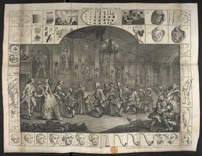 Eine große Anzahl von Menschen tanzt von William Hogarth