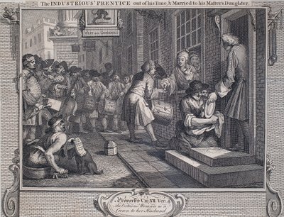 Fleiß und Faulheit: Der fleißige Lehrling heiratet von William Hogarth