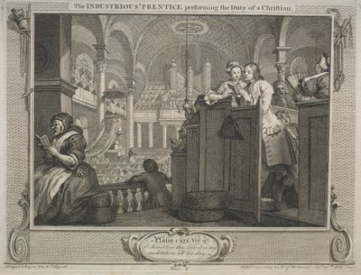 Industrie und Müßiggang: Der fleißige Lehrling erfüllt die Pflicht eines Christen von William Hogarth