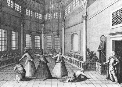 Im Inneren einer türkischen Moschee, Illustration aus Aubry de la Mottraye