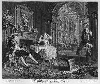Marriage a la Mode, Platte II, Das Tête-à-Tête, 1745 von William Hogarth