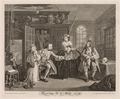 Heirat à la Mode: Die Szene mit dem Quacksalber von William Hogarth
