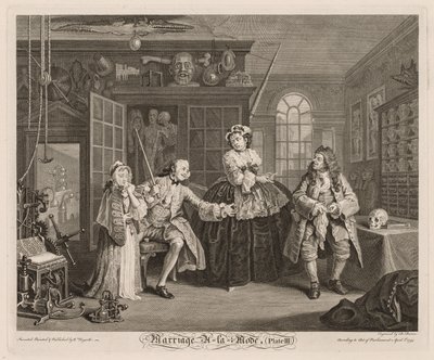Heirat à la Mode: Die Szene mit dem Quacksalber von William Hogarth