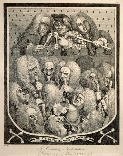 Die Gesellschaft der Bestatter von Georg Friedrich Händel, Karikaturgravur von William Hogarth von William Hogarth