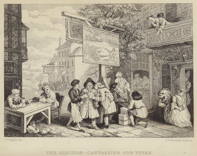 Die Wahl - Stimmenfang: Satire auf die Parlamentswahl von 1755, eine von vier Serien mit dem Titel Humours of an Election von William Hogarth