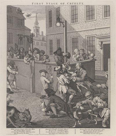 Die erste Stufe der Grausamkeit: Kinder quälen Tiere von William Hogarth