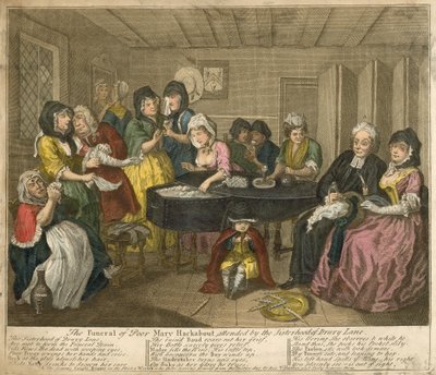 Die Beerdigung der armen Mary Hackabout, begleitet von der Schwesternschaft der Drury Lane von William Hogarth