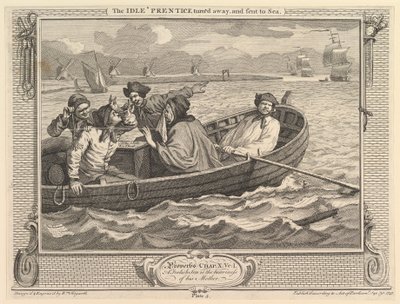 Der faule Lehrling wird weggeschickt und zur See geschickt: Fleiß und Faulheit, Platte 5 (30. September 1747) von William Hogarth