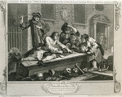 Der faule Lehrling beim Spielen auf dem Kirchhof während des Gottesdienstes, Platte III von 