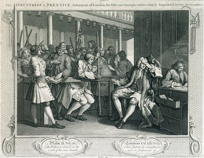 Der fleißige Lehrling, Alderman von London, der faule wird von seinem Komplizen vor ihm angeklagt, Platte X von 