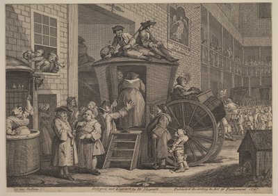 Die Postkutsche oder Der Hof des Landgasthofs, 1747 von William Hogarth