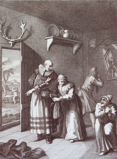 Der Pfarrer und der Barbier verkleiden sich, um Don Quijote zu fangen von William Hogarth