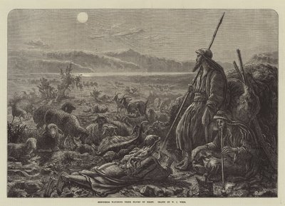 Hirten, die nachts ihre Herden beobachten von William J. Webbe or Webb
