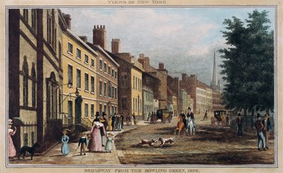 Broad Way vom Bowling Green, graviert von J.R. Hutchinson, 1828 von William James Bennett
