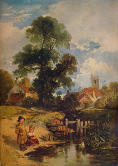 Flusslandschaft mit Kindern Die jungen Angler, 1843 von William James Muller