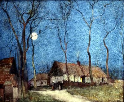 Figuren in einem mondbeschienenen Dorf von William Lee Hankey