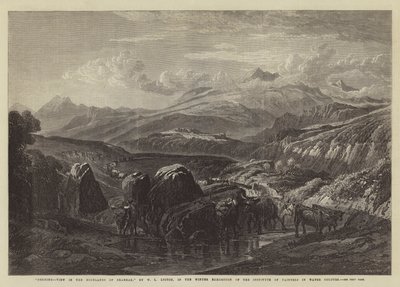 Morgen, Blick auf die Highlands von Braemar, in der Winterausstellung des Instituts der Aquarellmaler von William Leighton Leitch