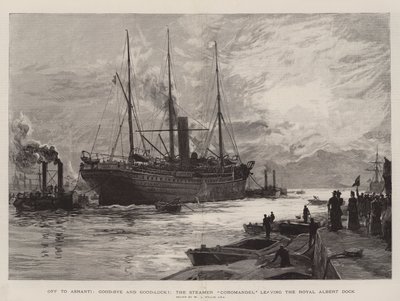 Auf nach Ashanti, Auf Wiedersehen und Viel Glück!, der Dampfer Coromandel verlässt den Royal Albert Dock von William Lionel Wyllie