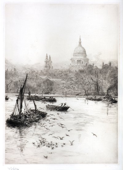 Schiffe und Möwen unterhalb von St. Pauls von William Lionel Wyllie