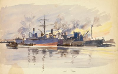 Skizze von Handelsschiffen im Hafen, spätes 19. bis frühes 20. Jahrhundert von William Lionel Wyllie