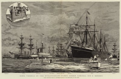 Einige Schiffe der Evolutionsflotte, unter Admiral Sir G. Hornby von William Lionel Wyllie