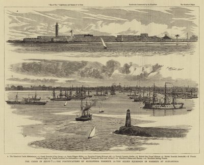 Die Krise in Ägypten, die Befestigungen des Hafens von Alexandria, das alliierte Geschwader im Hafen von Alexandria von William Lionel Wyllie