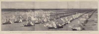Die große Marineparade in Spithead zu Ehren des Diamantenen Jubiläums der Königin, 26. Juni 1897, die Flotte feuert den königlichen Salut beim Einlaufen der königlichen Yacht in die Linien von William Lionel Wyllie