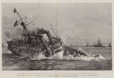 Der Verlust der HMS Victoria, das Flaggschiff sinkt nach der Kollision mit der HMS Camperdown von William Lionel Wyllie