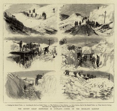 Der kürzliche große Schneesturm in Schottland, Szenen auf der Highland Railway von William Lionel Wyllie