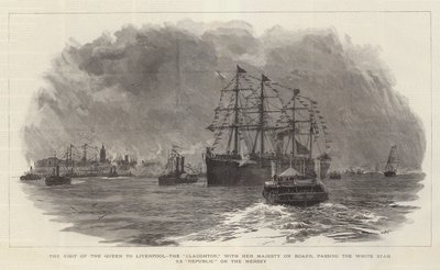 Der Besuch der Königin in Liverpool, die Claughton, mit Ihrer Majestät an Bord, passiert die White Star SS Republic auf dem Mersey von William Lionel Wyllie