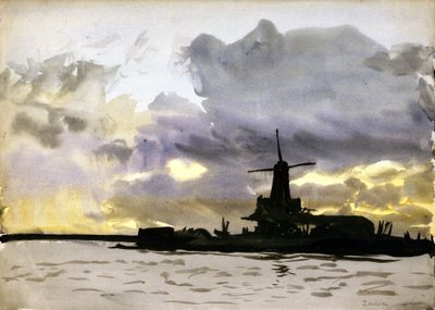 Die Windmühle in Zaandam, nördlich von Amsterdam (Niederlande). Aquarell von William Lionel Wyllie