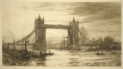 Tower Bridge vom Fluss Thames aus gesehen, London von William Lionel Wyllie