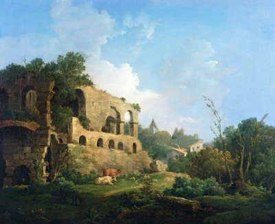 Italienische Landschaft mit einem Haus in der Nähe klassischer Ruinen von William Marlow