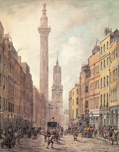 Ansicht von Fish Street Hill, Monument und St. Magnus der Märtyrer von Gracechurch Street, London, 1795 von William Marlow