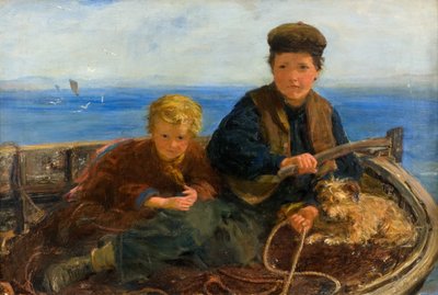 Zwei Jungen und ein Hund in einem Boot, ca. 1871 von William McTaggart